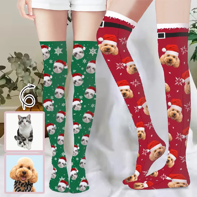 Easy Style Custom Face Christmas Hat Stockings Women's Socks Personalized Funny Photo Socks Gift