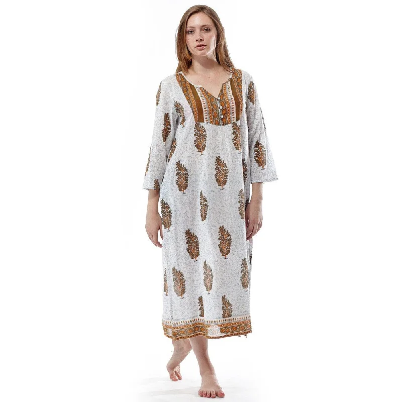 Street Charm La Cera Women's Printed Long Sleeve Yoke Caftan