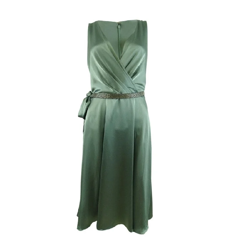 European Plan Lauren Ralph Lauren Women's Belted Charmeuse Cocktail Dress (6, Sea Green)