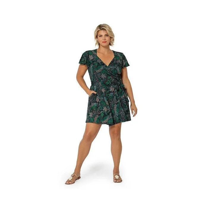 Elegant And Elegant Leota Women's Tropical Print Faux Wrap Romper Green