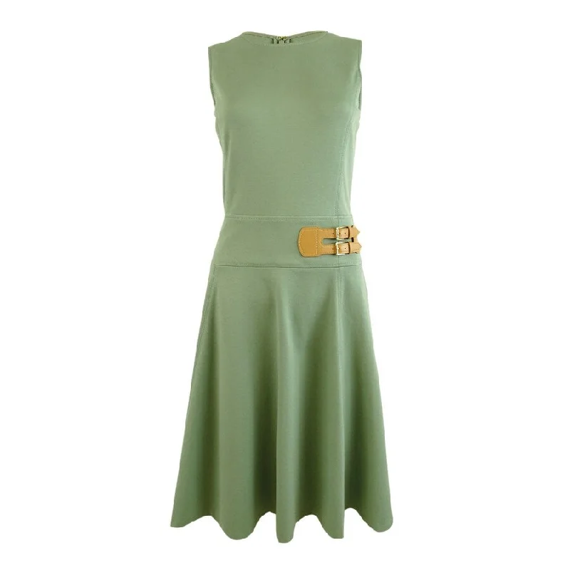 Comfy Pants Lauren Ralph Lauren Women's Buckle-Trim Sleeveless Ponte Dress (12, Lily Pad)