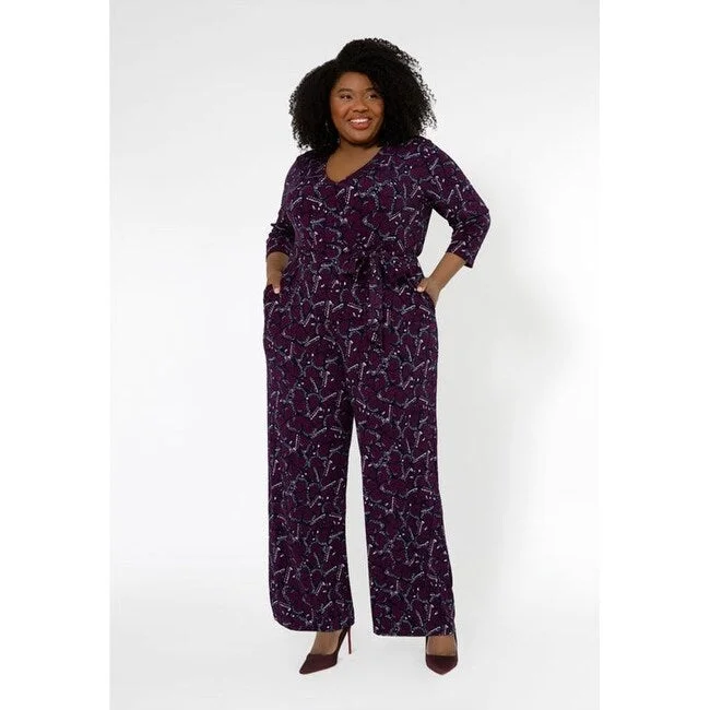 Unique prints Leota Women's Leia V-Neck Jumpsuit (Curve) Purple Size 2X