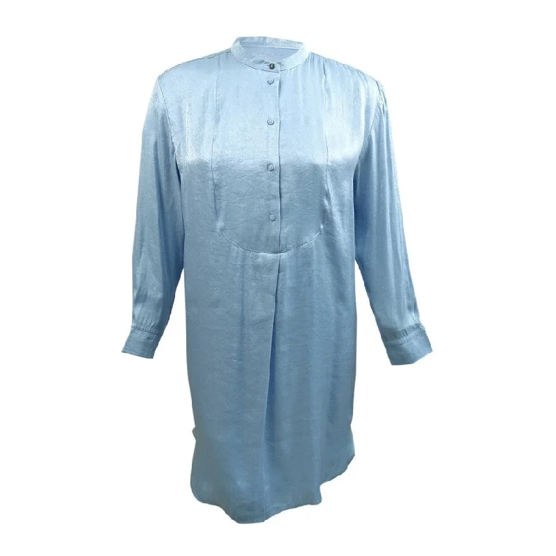 Comfortable Mind Lauren Ralph Lauren Women's Bib-Front Satin Cocktail Dress (16, Pale Blue)
