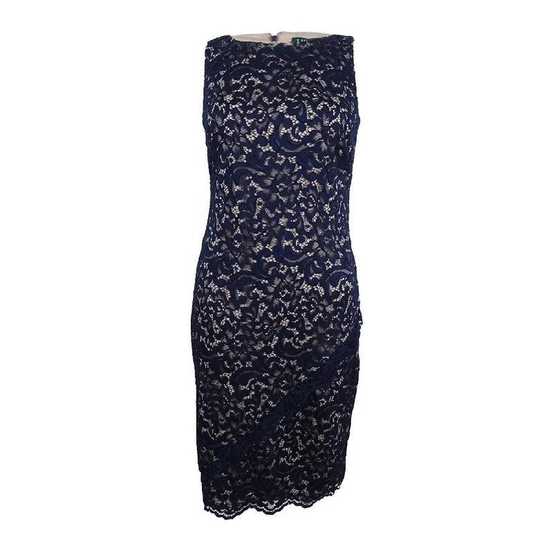 Relaxed Dresses Lauren by Ralph Lauren Women's Lace Dress (4, Navy/Clay)