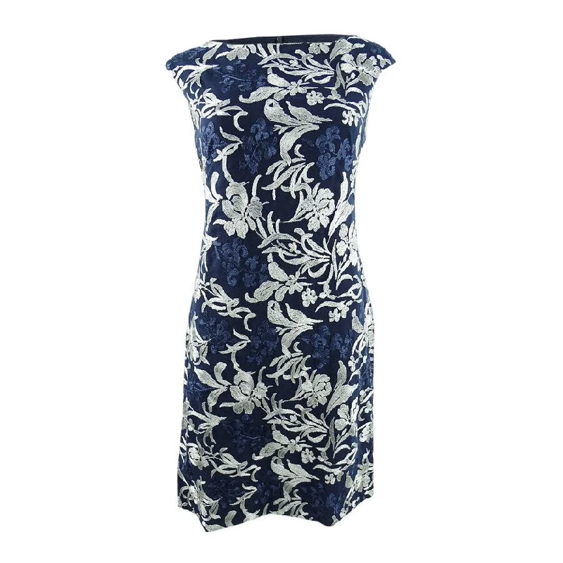 Cozy Outfit Lauren Ralph Lauren Women's Printed Cocktail Mini Dress (4, Navy/Silver)