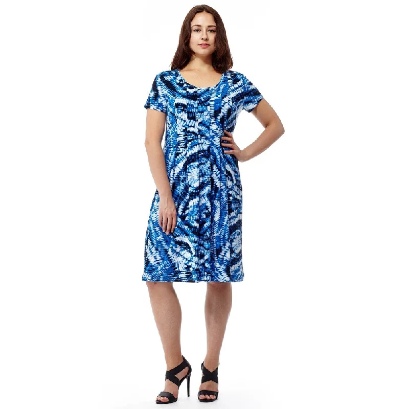 Exquisite Craftsmanship La Cera Women's Short Sleeve Blue Tie-dye Printed Dress