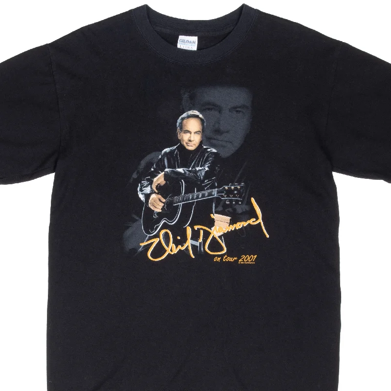 Printed Patterns VINTAGE NEIL DIAMOND TOUR 2001 BLACK TEE SHIRT MEDIUM