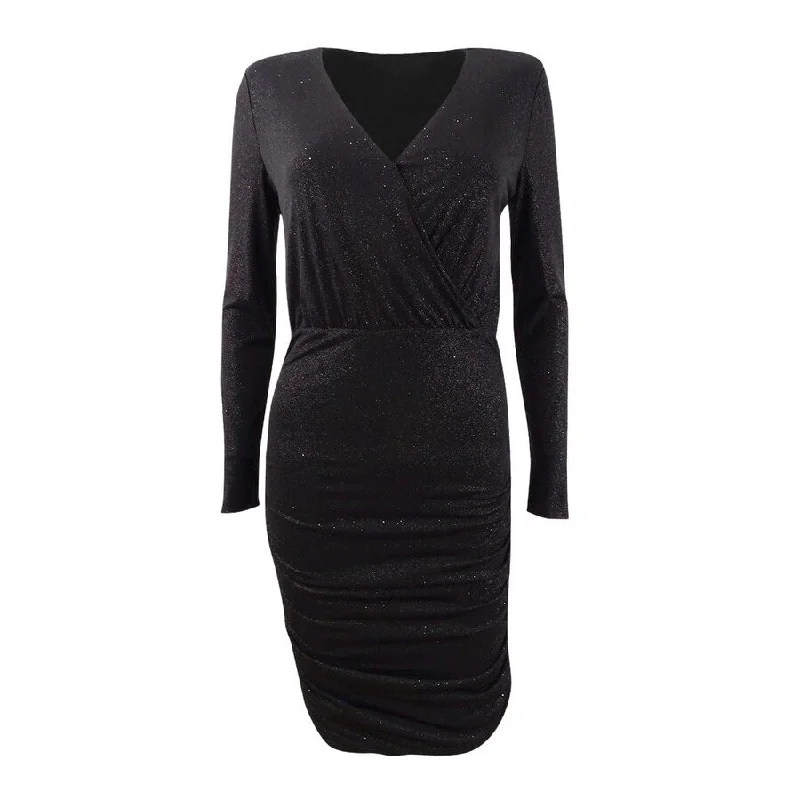 Energy Plan Vince Camuto Women’s Ruched Faux-Wrap Dress (S, Rich Black)