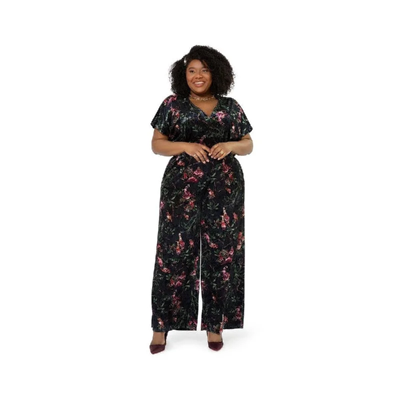Sports fitness shoes Leota Women's Ruby Floral Stretch Velvet Jumpsuit Black Size 1X
