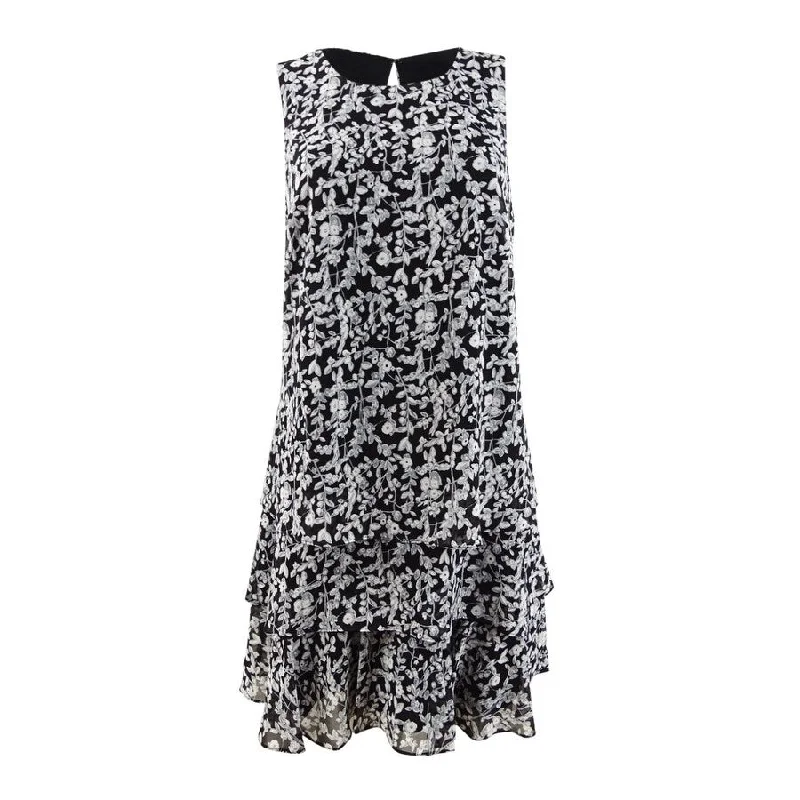 Carefree Style Lauren Ralph Lauren Women's Floral-Print Ruffle-Hem Georgette Dress (0, Black)