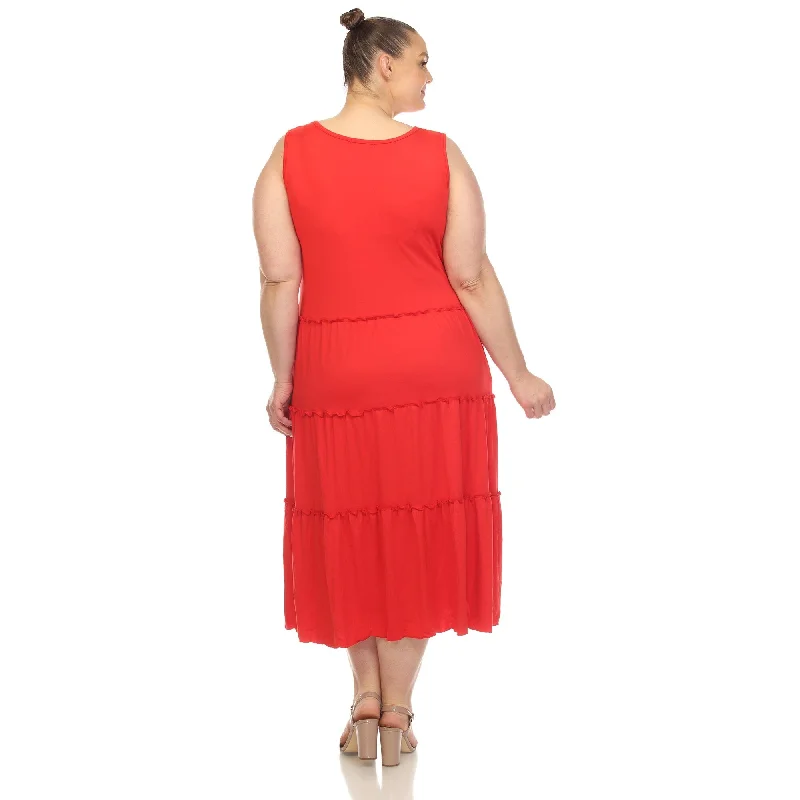 Editorial Design White Mark Women's Plus Size Scoop Neck Teired Midi Dress
