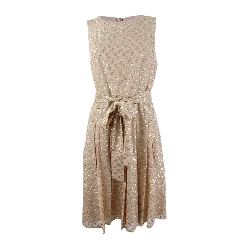Warm Wear Tommy Hilfiger Women's Self-Tie Metallic Dot Fit & Flare Dress