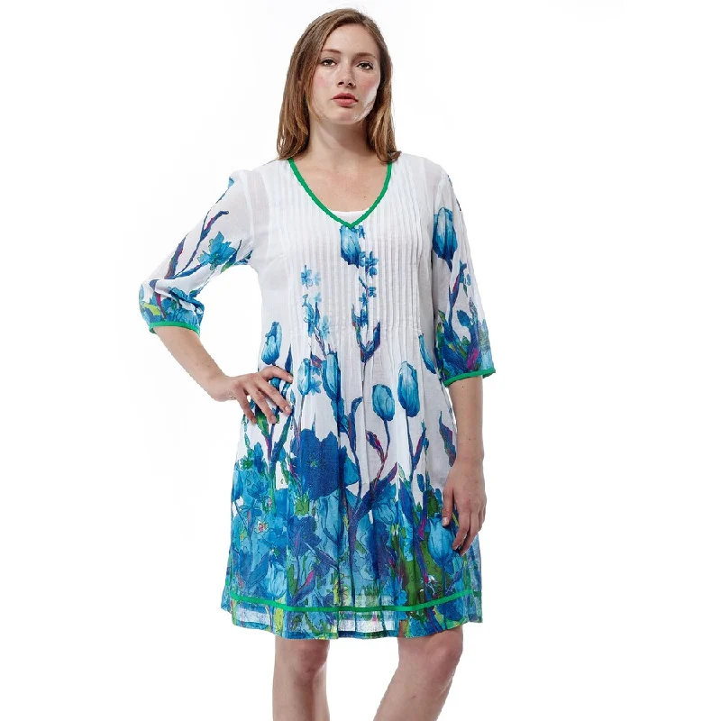 Casual And Comfortable La Cera Women's V-neck Pleated-chest 3/4-sleeve Short Dress