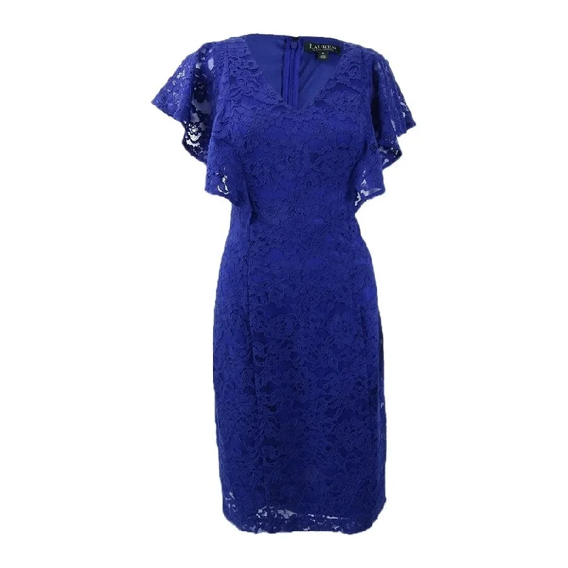 Classic And Versatile Lauren by Ralph Lauren Women's Flutter-Sleeve Lace Dress
