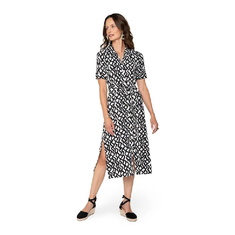 Leisure Travel Leota's Women Jade Shirt Dress Zig Zag Black White