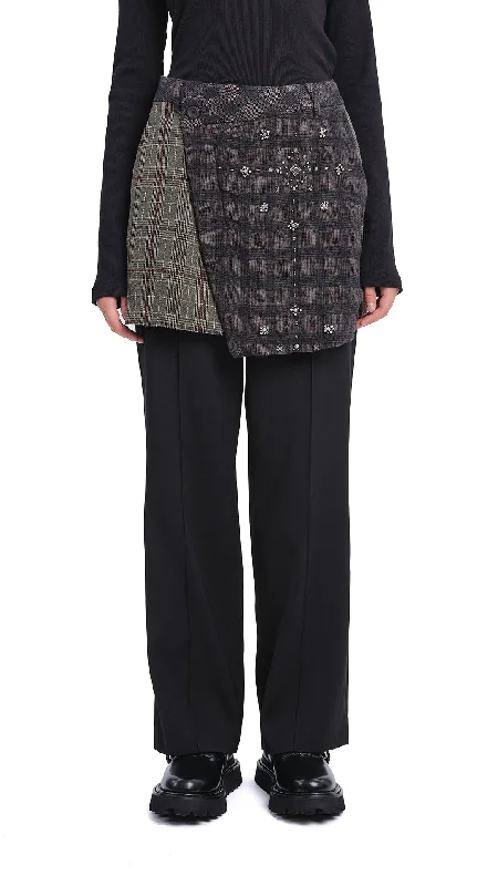 Effortless Comfort 2 in 1 Straight-Fit Checker Pants with Studs