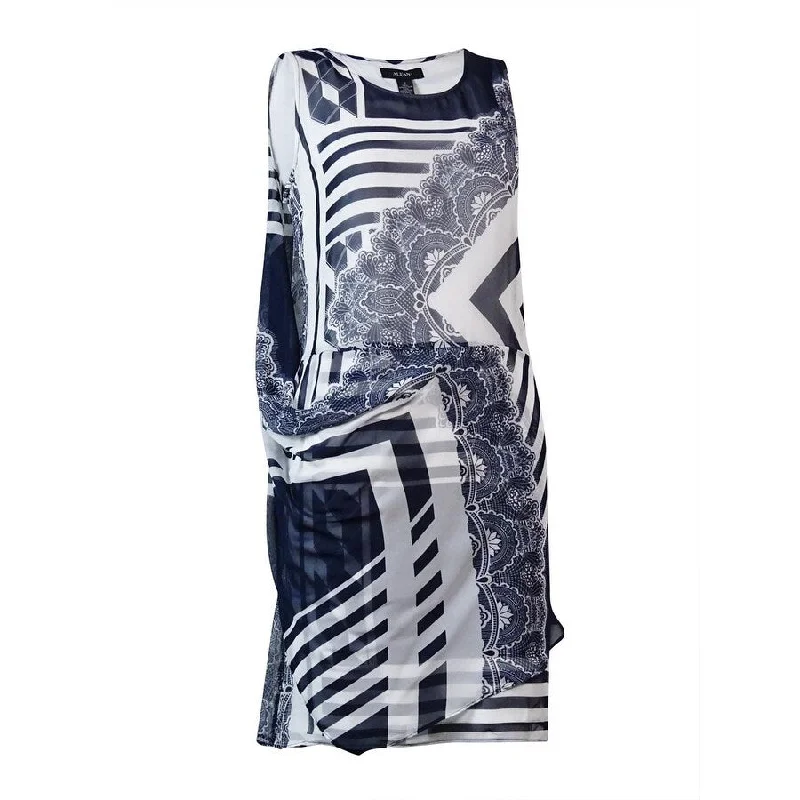Fashion Expert Alfani Women's Printed Draped Overlay Dress (2, Chic Mix)