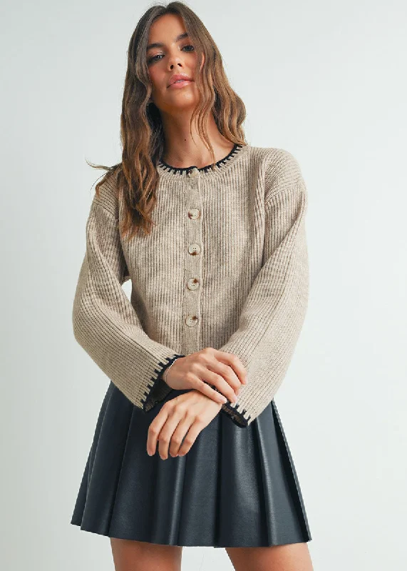 Street Letter Style Cordelia Contrast Edge Cardigan - Taupe Black