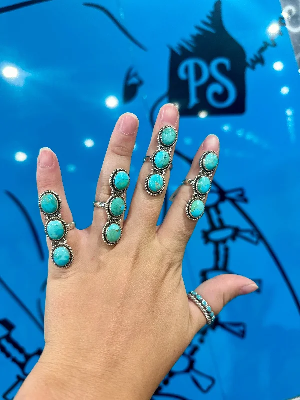 Fashion Must-have Kingman Turquoise Triple Stone Rings