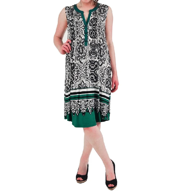 Comfortable And Casual La Cera Women's Sleeveless Print Dress with Solid Contrast Trim