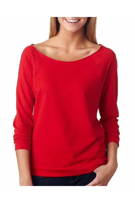 Sweet Breath Next Level Womens French Terry 3/4 Sleeve Wide Neck T-Shirt - Red - Closeout