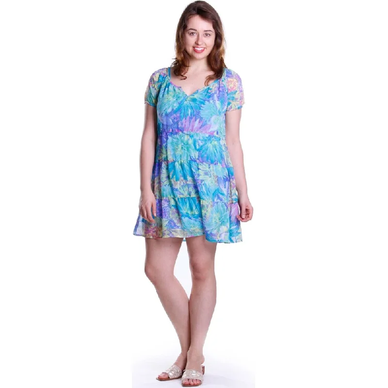 Urban Sense La Cera Women's Floral Print Tiered Short Dress
