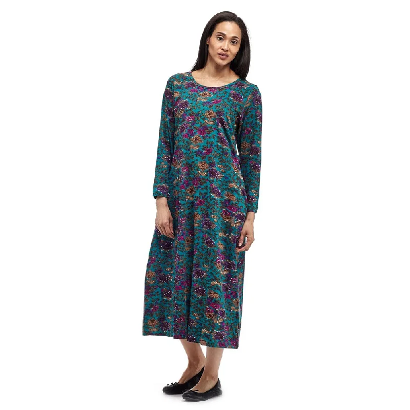 Multifunctional Style La Cera Women's Green/Blue Cotton Knit Printed Dress