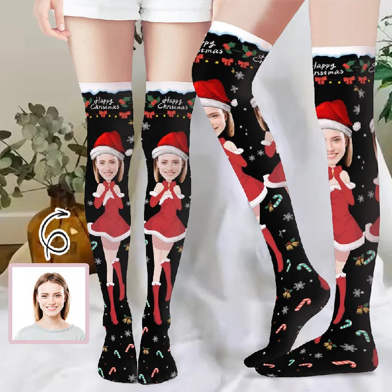 Comfortable Looks Custom Face Happy Christmas Stockings Women's Socks Personalized Funny Photo Socks Gift