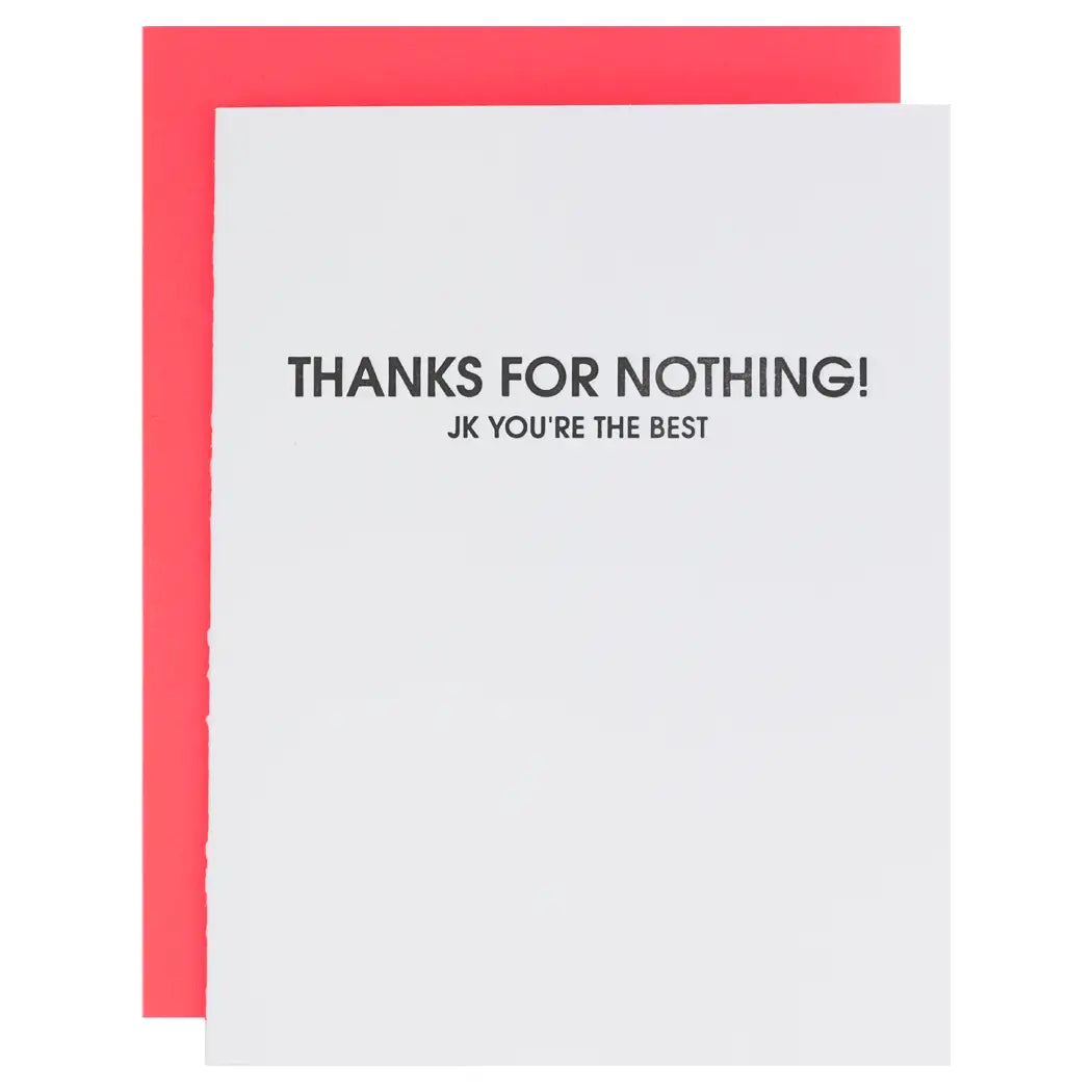 Embroidered Letters Thanks For Nothing - JK You're The Best Letterpress Card