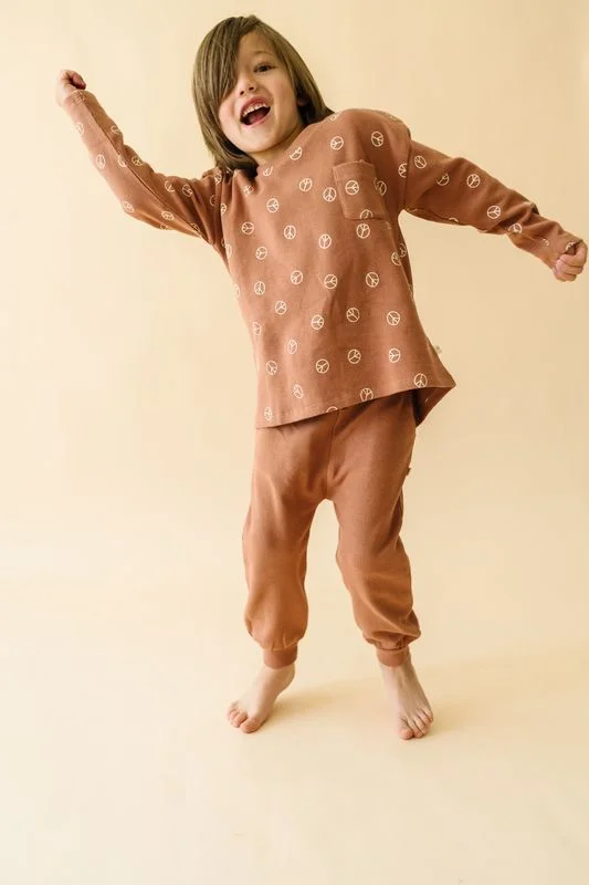 British Style Organic Long Sleeve Tee & Pant Set | Peace