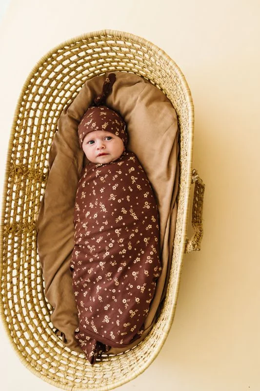 Elegant And Casual Organic Swaddle Blanket & Hat | Winter Bloom