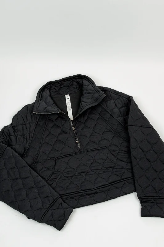 Exquisite Craftsmanship Scuba Oversized Quilted Half Zip | Black