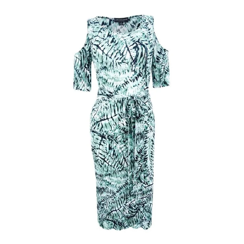 Simple Comfort Connected Women's Belted Cold-Shoulder Sheath Dress
