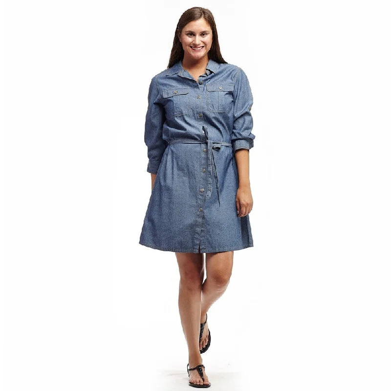 French Style La Cera Women's Cotton Button Front Shirt Dress