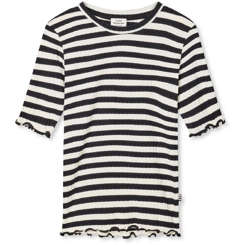 Urban Style Mads Nørgaard Black/Vanilla Ice 5X5 Classic Stripe Tuviana Tee