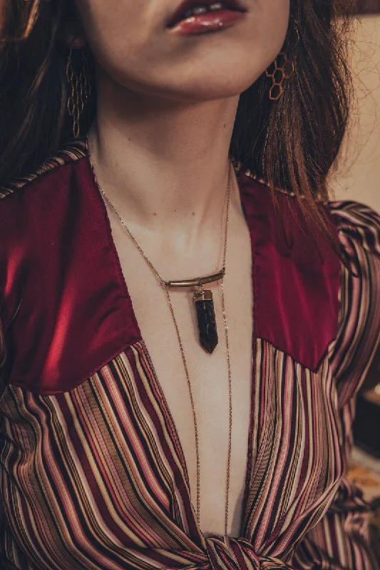 Cool Breeze At Night Smoky Quartz Plunger Necklace - 18 kt gold Body Chain Necklace