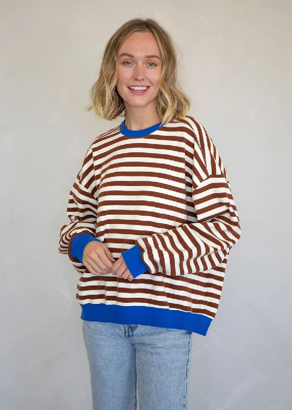 Fashion And Simplicity Beck Stripe Color Contrast Sweatshirt - Chocolate