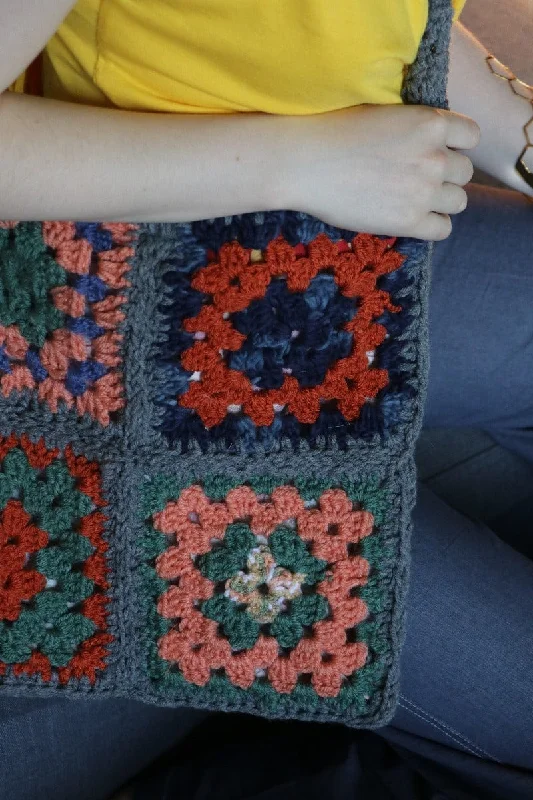 Sports Fitness Wear One of a kind Granny Square bag - Carol Meyer Crochet Originals - Orange & Grey