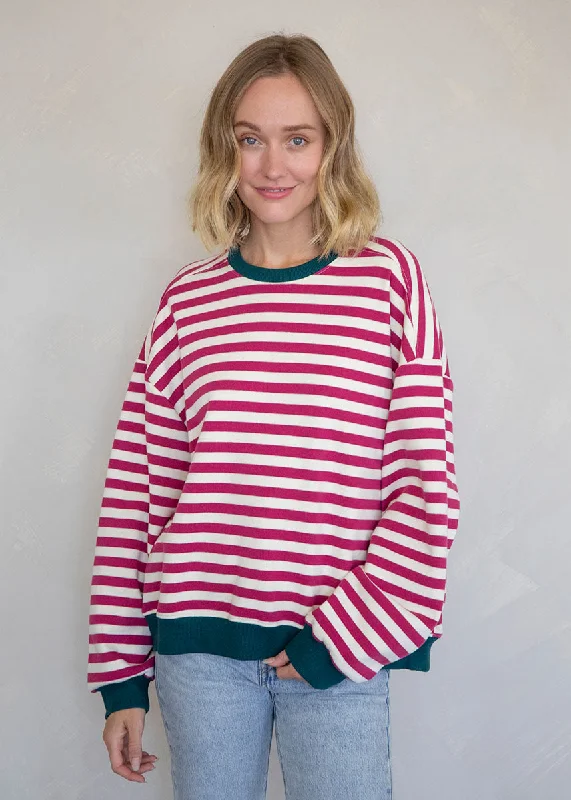 High-end Wear Beck Stripe Color Contrast Sweatshirt - Magenta