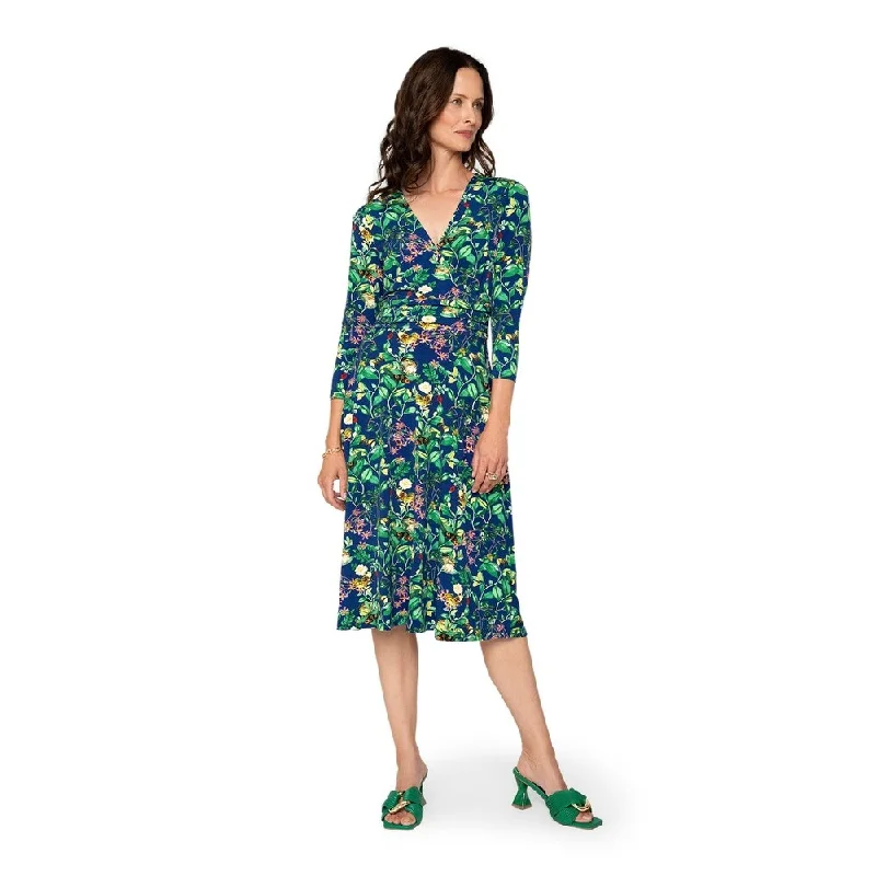 Stand-up collar design Leota's Women Amiya 3/4 Sleeve Midi Butterfly Meadow Navy