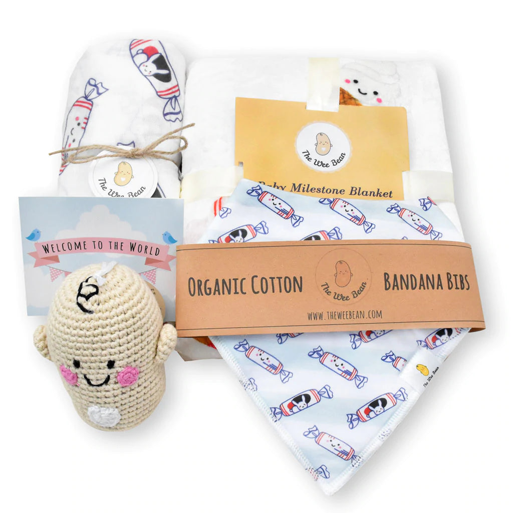 Simple Elegance THE WEE BEAN | Baby Gift Set | Welcome Home Baby Gift Set | White Rabbit Candy