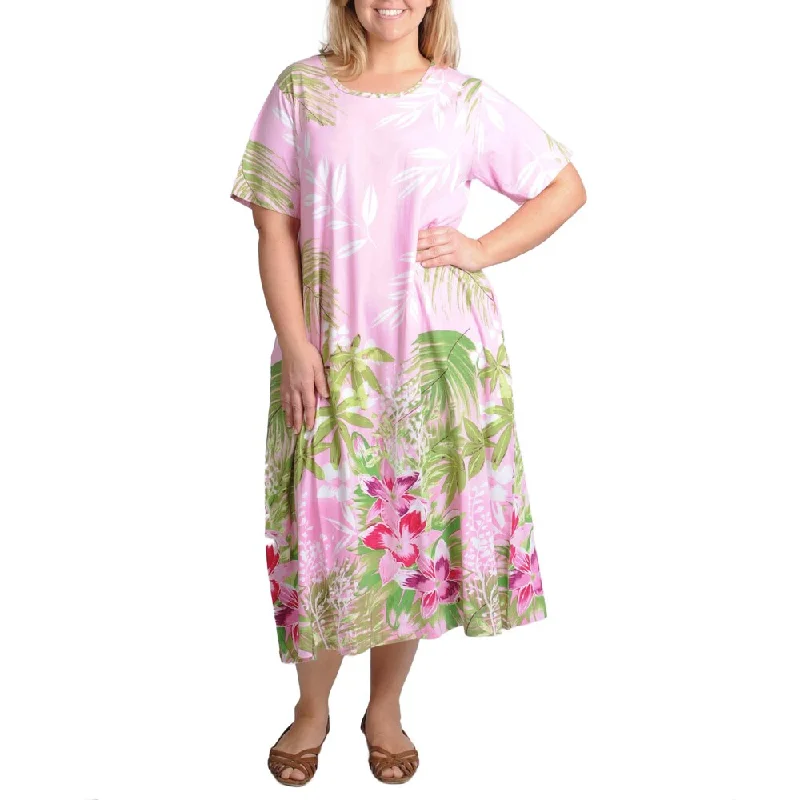 Exclusive Customization La Cera Women's Plus Size Pink Tropical Print Casual Dress