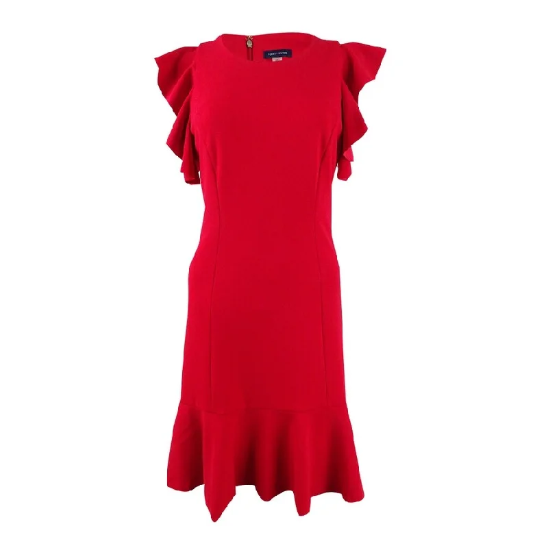 Casual Chic Tommy Hilfiger Women's Flutter-Sleeve Flounce Dress (8, Scarlet)