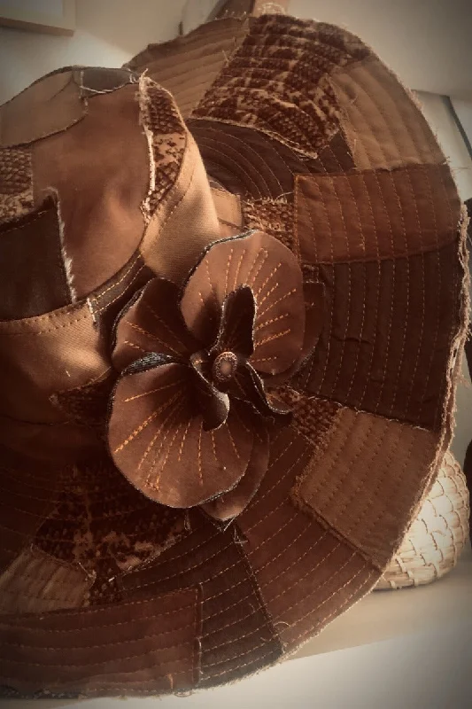 Classic style Soulful Hippie Sun Hat - Brown Denim Patchwork