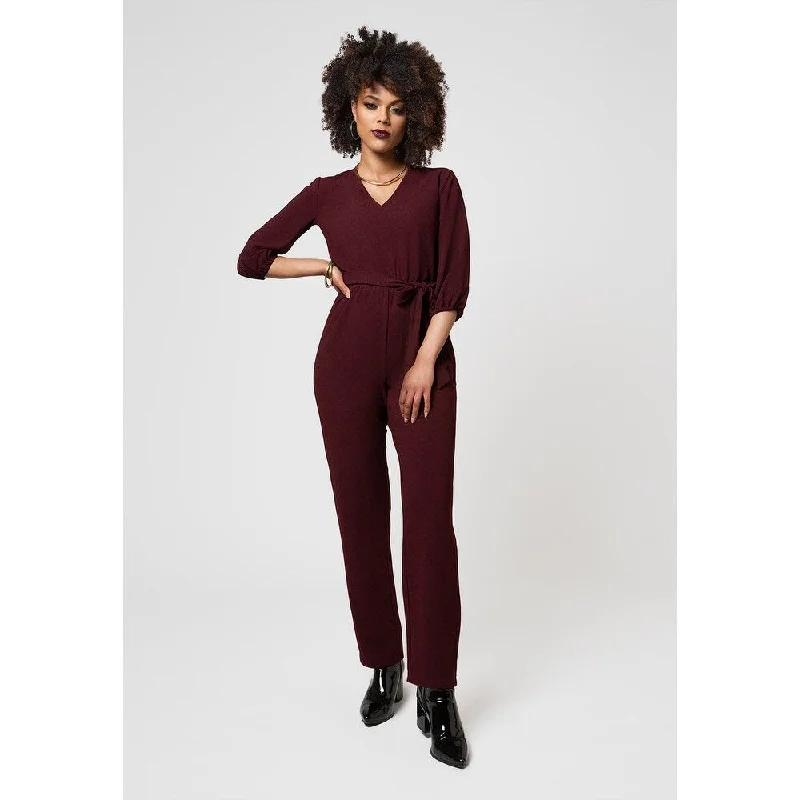 Alice style Leota Women's 3/4 Sleeve Sandra Jumpsuit In Maroon Red