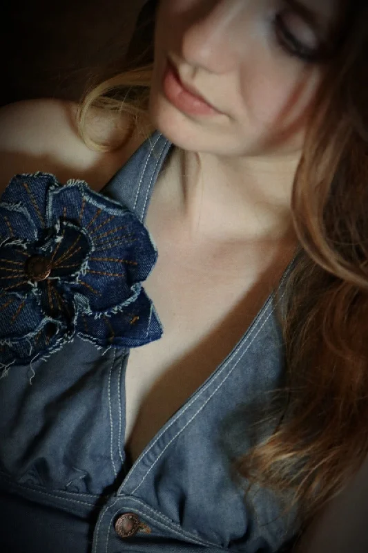 High-end atmosphere One of a kind Hand crafted denim orchid brooch