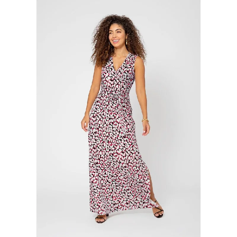 Sports High Waist Style Leota Women's Sleeveless Perfect Wrap Maxi Dress In Brushstroke Leopard Fruit Dove White