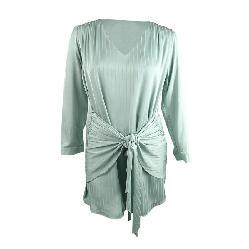 Elegant Series Leyden Women's Long-Sleeve Wrap Dress (XL, Azure Blue Stripe)