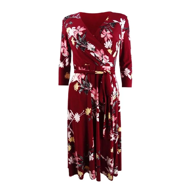 Trendy Comfort Lauren by Ralph Lauren Women's Floral Self-Tie Dress (2, Garnet/Pink)
