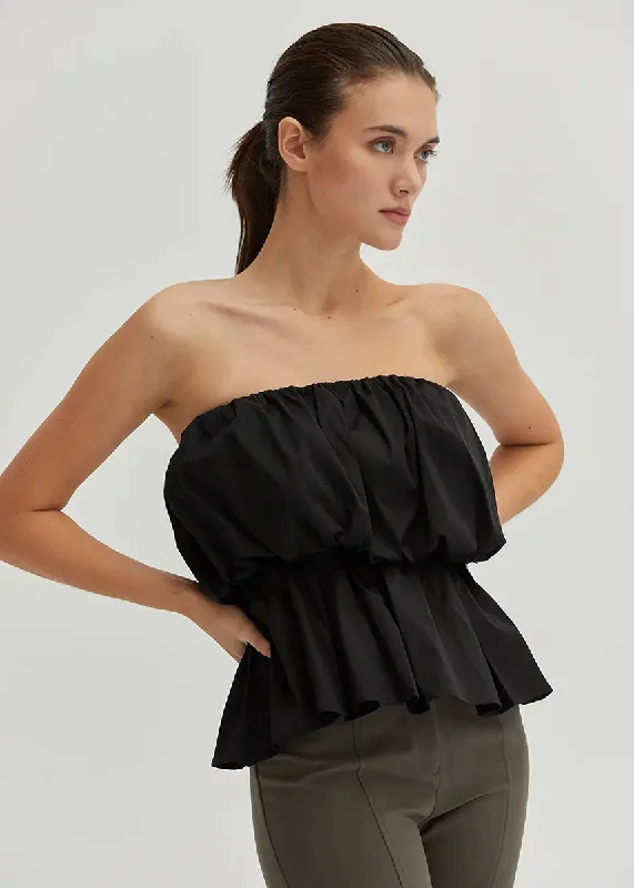 Personalized Series Arianna Bubble Peplum Tube Top - Black